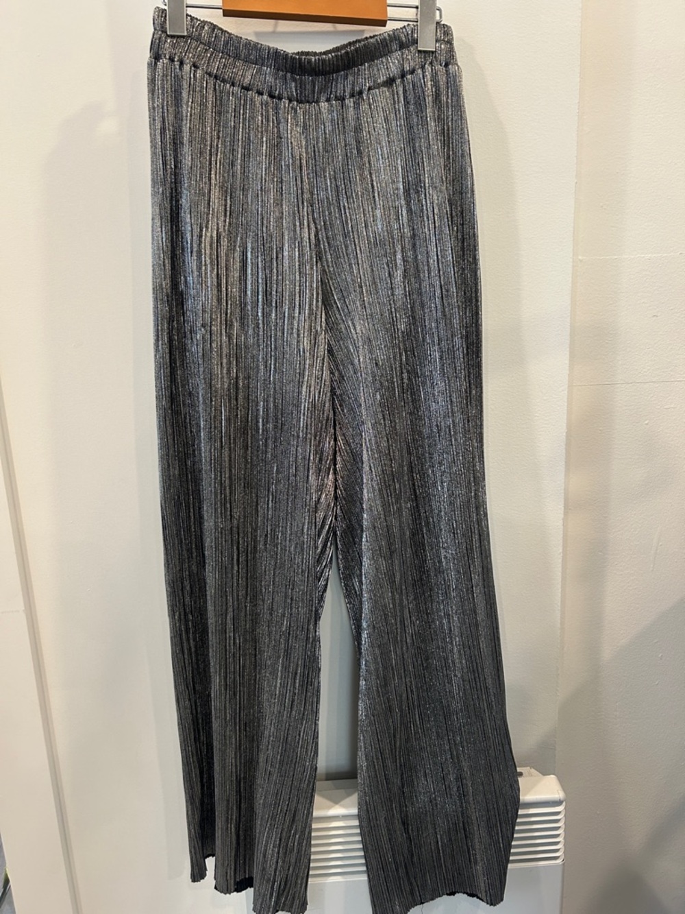 Noisy May Metallic Pleated Wide Leg Pants - Silver Black